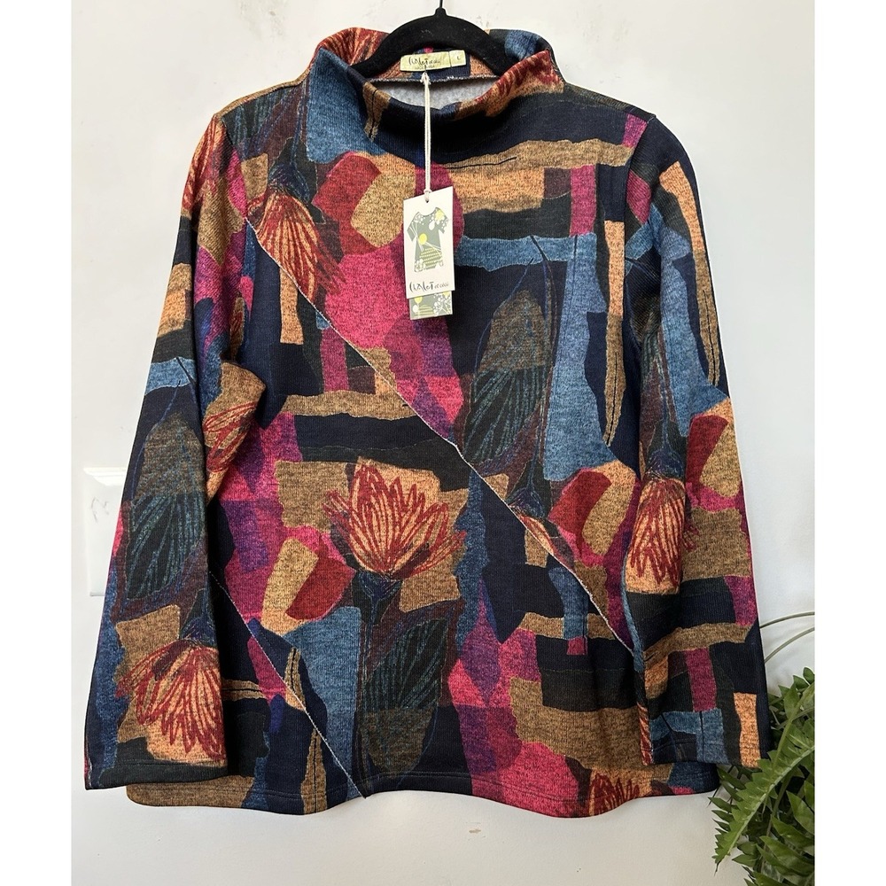 NWT Chalet et Ceci Autumn Joy Fleece Top L Artwear Whimsigoth Abstract Floral